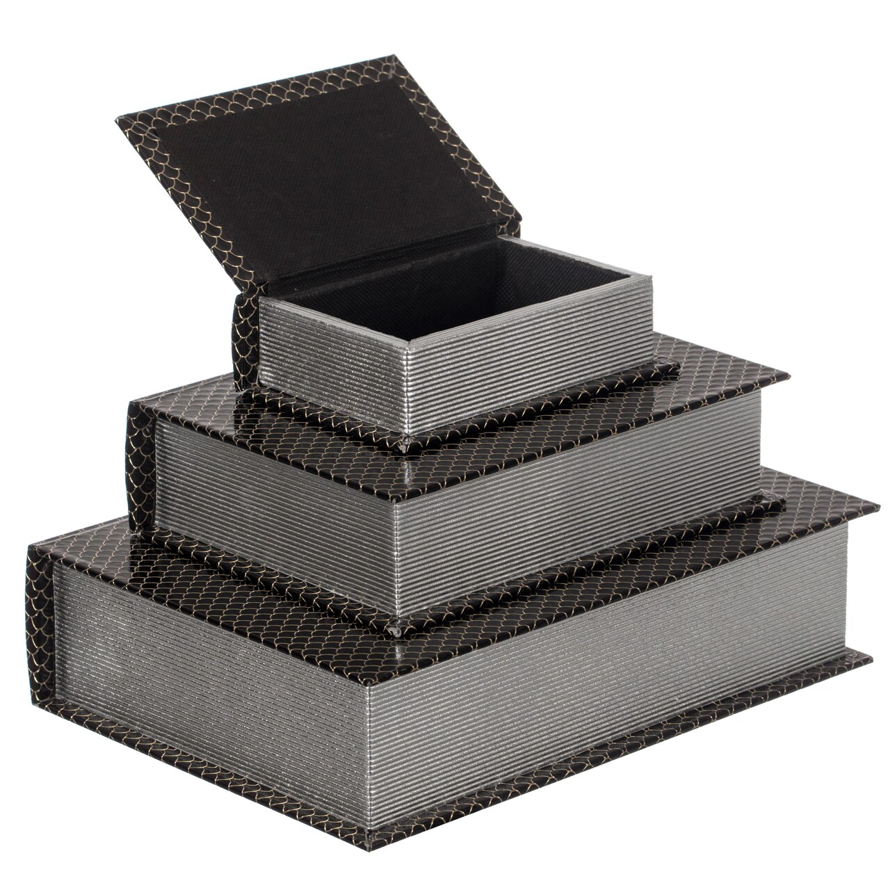 Set of 3 Velvet Vintage Storage Wooden Antique Classic Decorative Book Box Holder